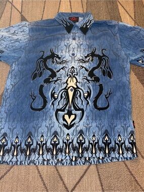 Men's Vintage Steve and Barry Blue Dragon Graphic Short-Sleeve Shirt